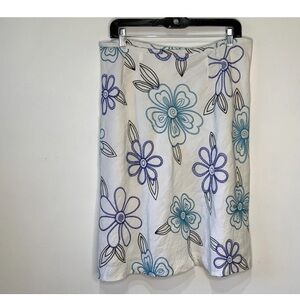 Dressbarn Cream and Blue Pencil Skirt Knee-Length Casual